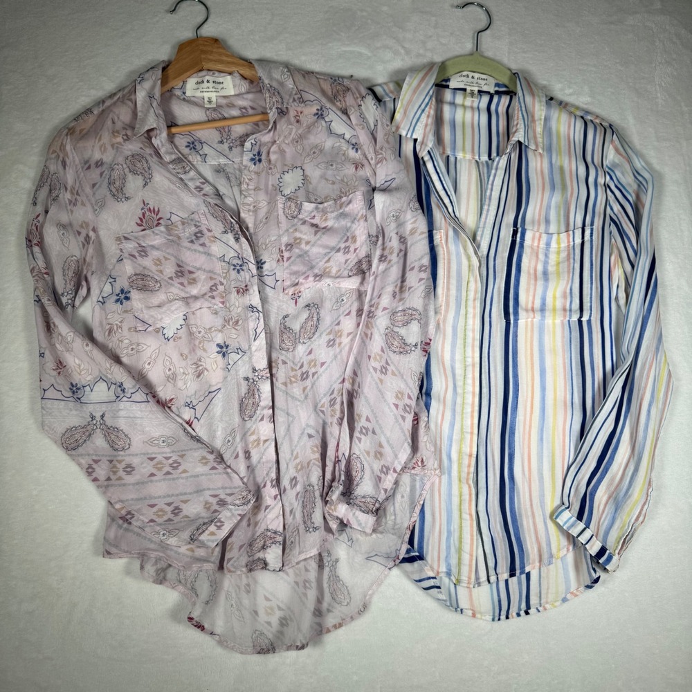 Cloth & Stone Anthropologie Rayon Button Down Shirt Bundle Stripe Paisley Small